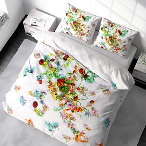 Duvet Cover Bird Nest Floral Duvet Cover Set Bold Flowers Bedding Luxury Duvet Cover King Queen Full Double Twin. 100% Cotton Sateen