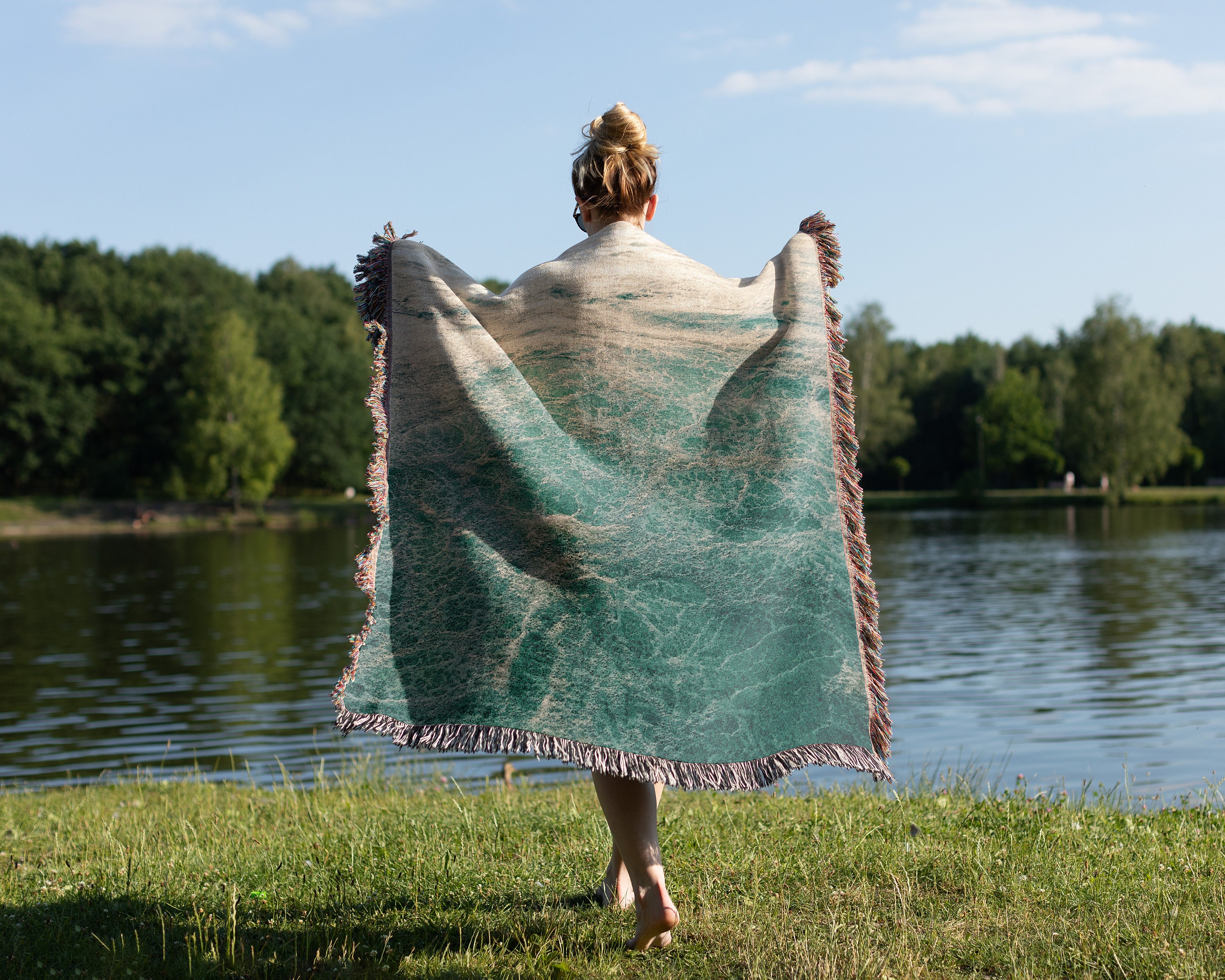 Nautical Woven Blanket Misty Ocean Sea Foam Beach Coastal Throw