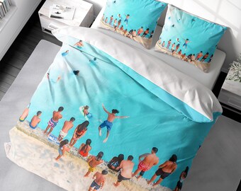 Hawaii Beach Duvet Cover Set. Aqua Blue Ocean Coastal Bedding. Duvet Cover King Queen Full Double Twin Size. 100% Cotton Sateen