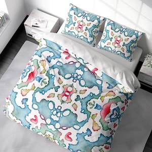 Elegante copripiumino blu reale King Queen Full Double Twin Maximalist francese eclettico retrò astratto di lusso set di biancheria da letto 100% cotone satinato