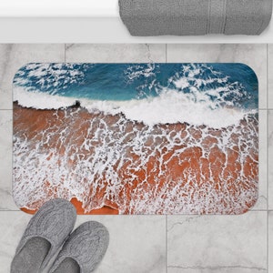 Vibrant Beach Bath Mat Housewarming Gift for Surfers Ocean Coastal Non-Slip Memory foam Bath Mat Beach House Bathroom Decor