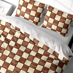 Fall Autumn Maple Color Checkered Duvet Cover King Queen Double Twin Retro Maple Color Farmhouse Rustic Luxury Bedding 100% Cotton Sateen