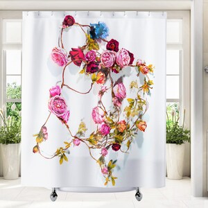 Rosa Blumen-Duschvorhang Boho Bold Blumen Badezimmer Dekor & Housewarming Geschenk für Frauen / Mädchen
