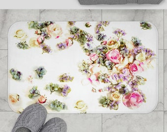 Pink Floral Bath Mat Wildflower Non-Slip Memory foam Bath Mat Bohemian Girl's Bathroom Decor Housewarming Gift