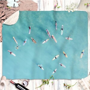 Surfing Beach Blanket Hawaii Beach House Decor Sherpa Fleece Blanket Aqua Blue Coastal Throw Blanket Housewarming Gift for Surfers