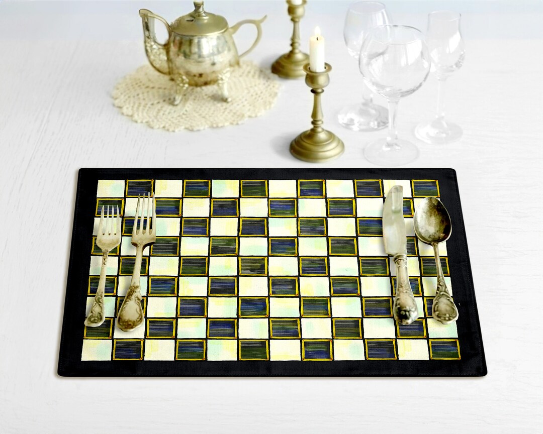 Black Checkerboard Placemat Checkered Farmhouse Decor Retro Etsy