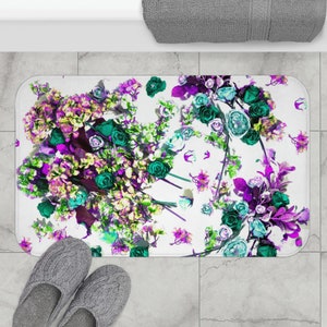 Floral Bath Mat Bold Boho Flower Wildflower Non-Slip Memory foam Bath Mat Bohemian Girl&#39;s Bathroom Decor Housewarming Gift