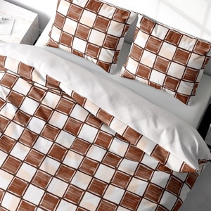 Fall Autumn Duvet Cover Checkered Retro Farmhouse Duvet Cover Set Painted Rustic Bedding Duvet Cover King Queen Twin 100% Cotton Sateen