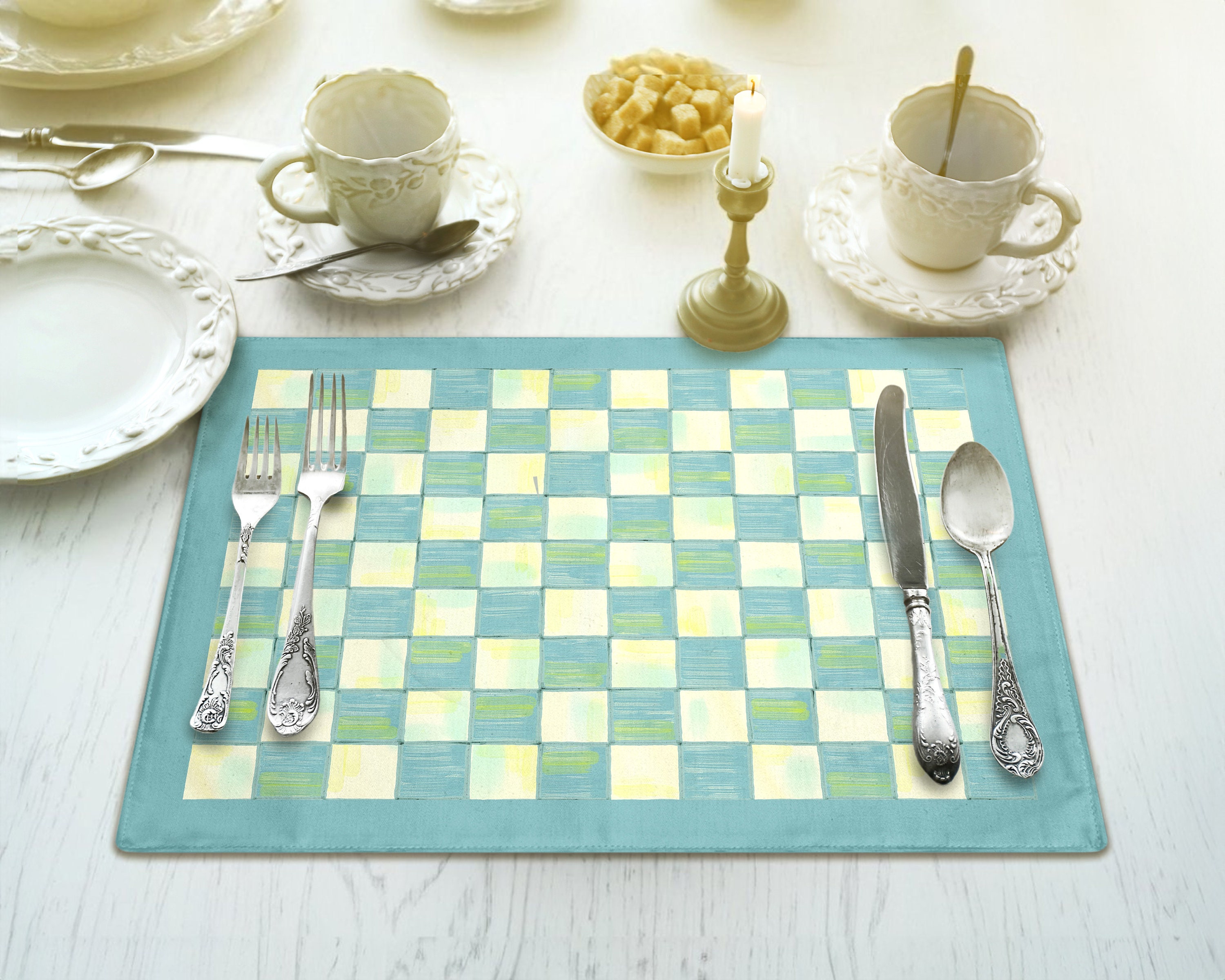 Checkerboard Placemat Mint Green Checkered Farmhouse Decor Retro Classic Dinning Table Setting Rustic Fabric Placemat Sets 18” x 14”