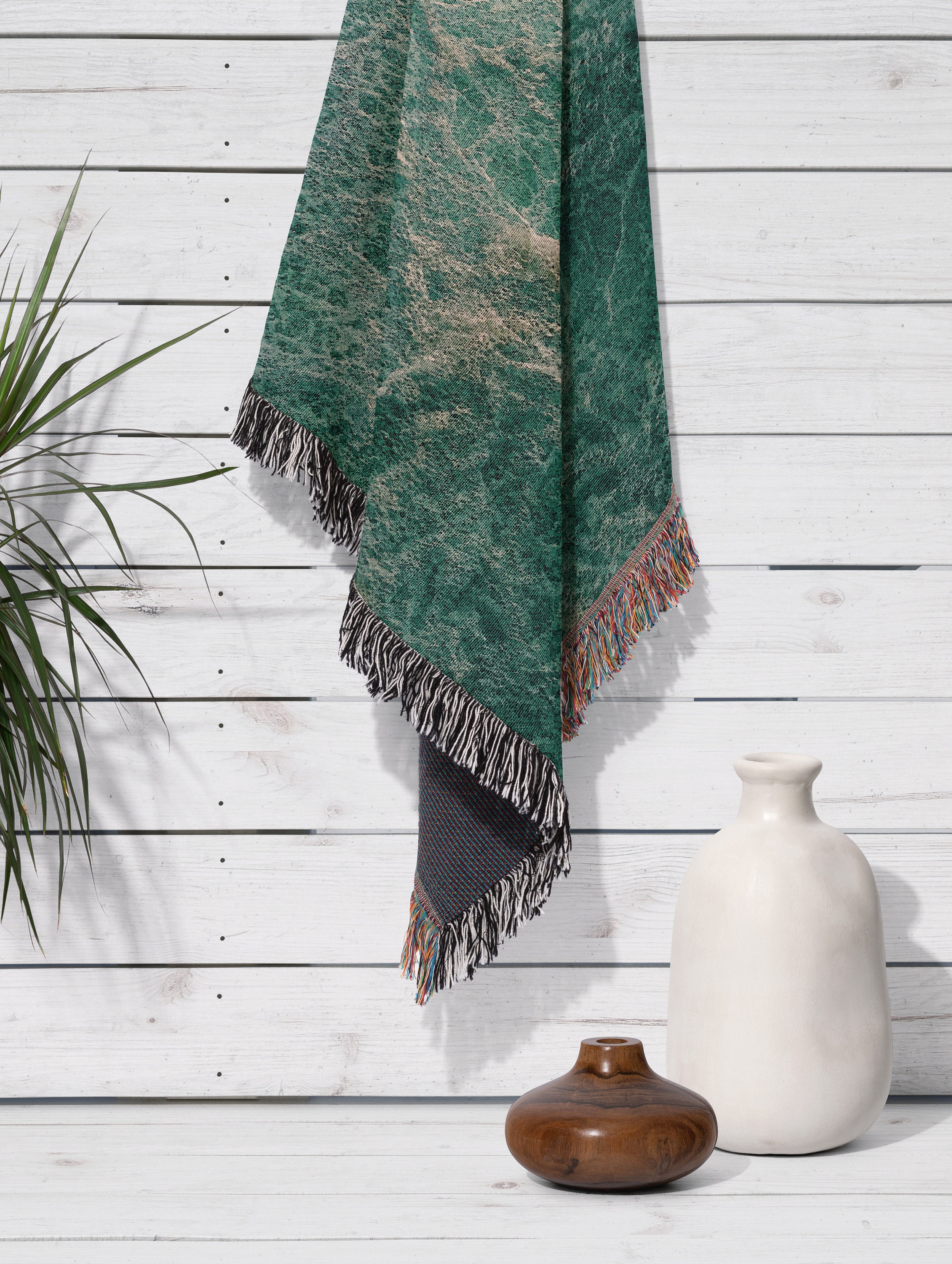 Nautical Woven Blanket Misty Ocean Sea Foam Beach Coastal Throw