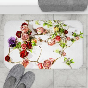 Floral Bath Mat Bold Boho Flower Wildflower Non-Slip Memory foam Bath Mat Bohemian Girl&#39;s Bathroom Decor Housewarming Gift