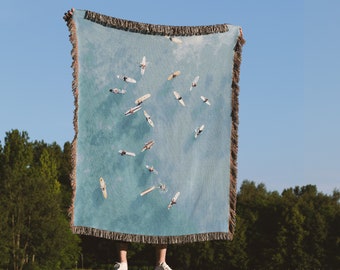 Manta tejida para playa de surf, regalo de casa de playa hawaiana para surfistas, manta de algodón 100 % con flecos y estilo vintage