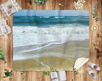 Blanket Coastal Beach Blanket Sherpa Fleece Blanket Ocean Landscape Seascape throw Blanket Ocean Waves Decor. Housewarming Gift for Surfers