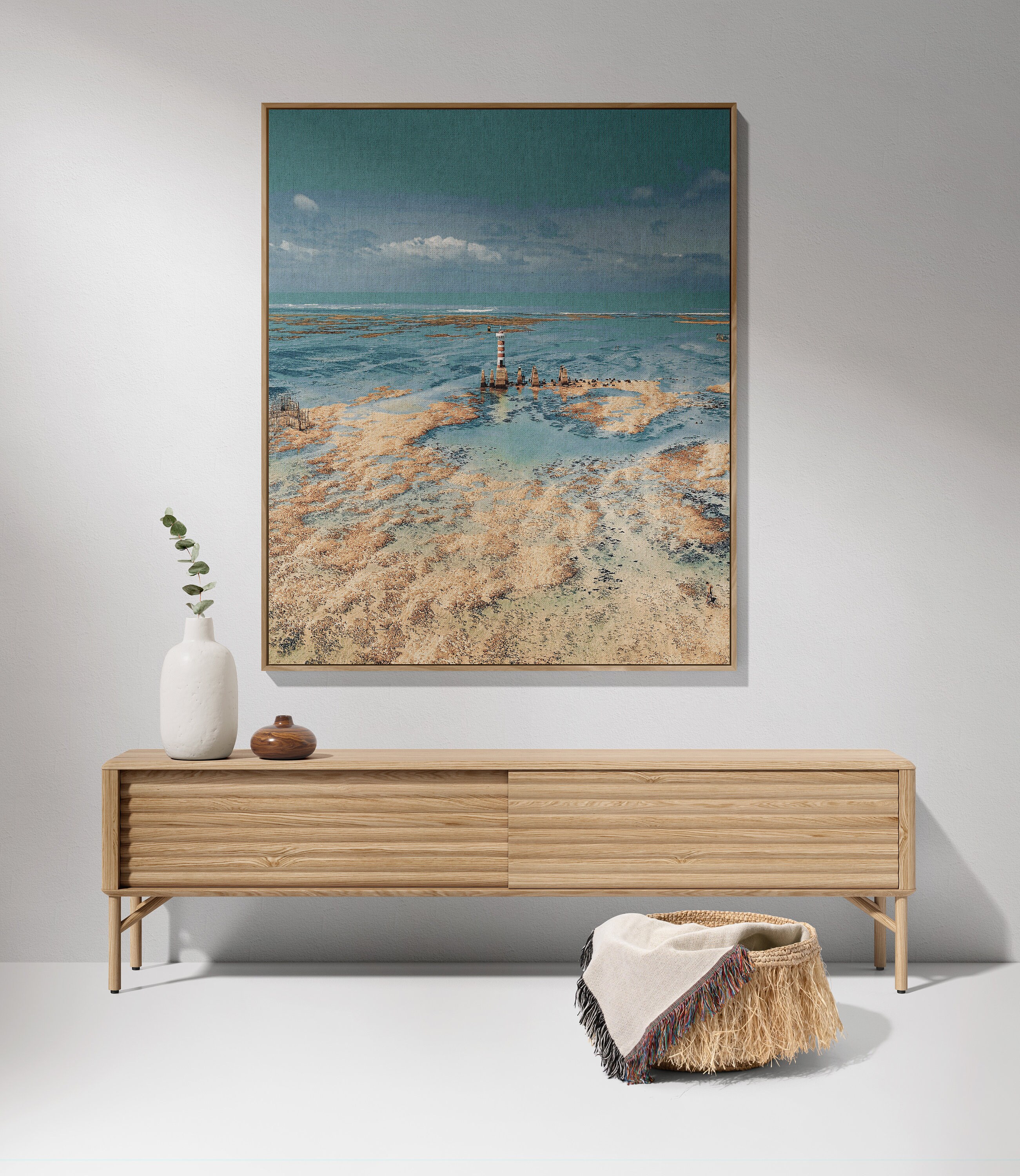 Woven Blanket Beach Coastal 100% Cotton Fringe Blanket Ocean