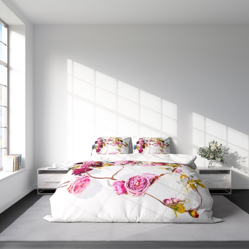 100 Cotton Sateen Floral Duvet Cover Pillow Shams Set Etsy