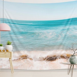 Küstenstrand Tapisserie Ozeanlandschaft Meerlandschaft Innenwandteppich Strandwanddekor für Einweihungsgeschenk für Surfer oder Fotohintergrund
