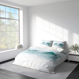 Conjunto de capa de edredom costeira Ocean Wave Minimal Beach Bedding, capa de edredom de luxo Seascape King Queen Full Double Twin. 100% algodão acetinado imagem 3
