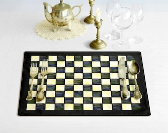 Checkerboard Placemat Black Checkered Farmhouse Decor Retro Classic Dinning Table Setting Rustic Fabric Placemat Sets 18” x 14”