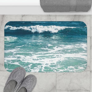 Strand Badematte Aqua Ocean Rutschfeste Memory-Schaum Küsten Badematte für Badezimmer Dekor oder Einweihungsgeschenk
