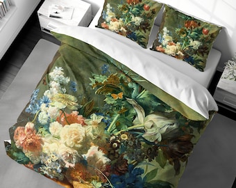 Capa de edredom de flores escuras pintadas Cottagecore Farmhouse Conjunto de cama de luxo Capa de edredom rústica King Queen Full Double Twin 100% algodão acetinado