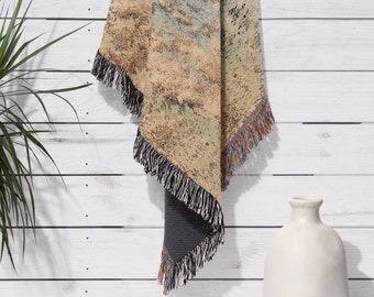 Woven Blanket Beach Coastal 100% Cotton Fringe Blanket Ocean
