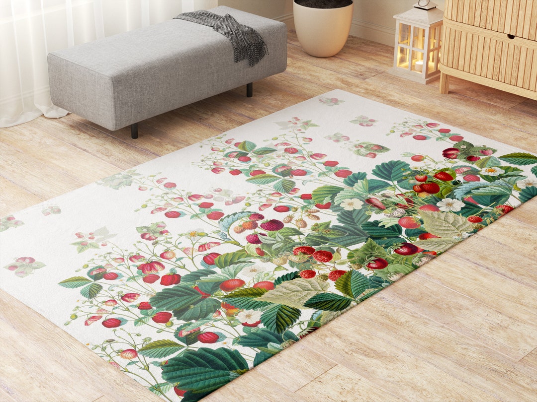 Strawberry Colored Rug Botanical Rugs Strawberry Field Green & Red Living Room Bedroom Rug ...