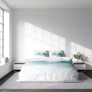 Conjunto de capa de edredom costeira Ocean Wave Minimal Beach Bedding, capa de edredom de luxo Seascape King Queen Full Double Twin. 100% algodão acetinado imagem 2