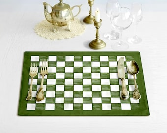 Christmas Green Checkerboard Placemat Checkered Farmhouse Decor Retro Classic Dinning Table Setting Rustic Fabric Placemat Sets 18” x 14”