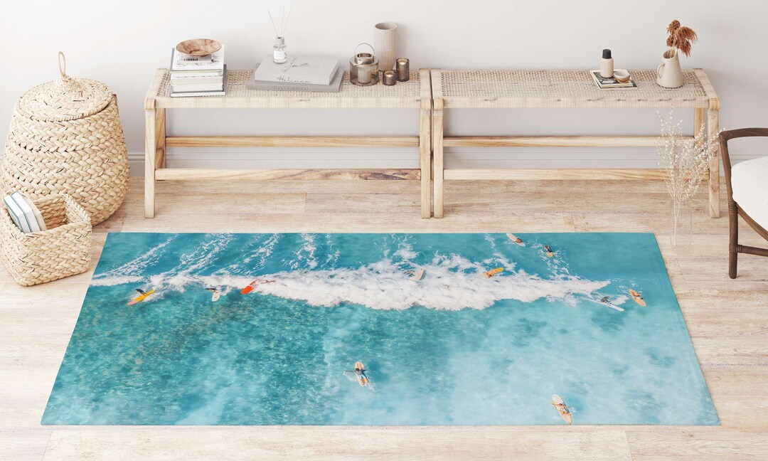 Surfing Beach Rugs Hawaii Beach House Living Room Bedroom Rugs. Aqua
