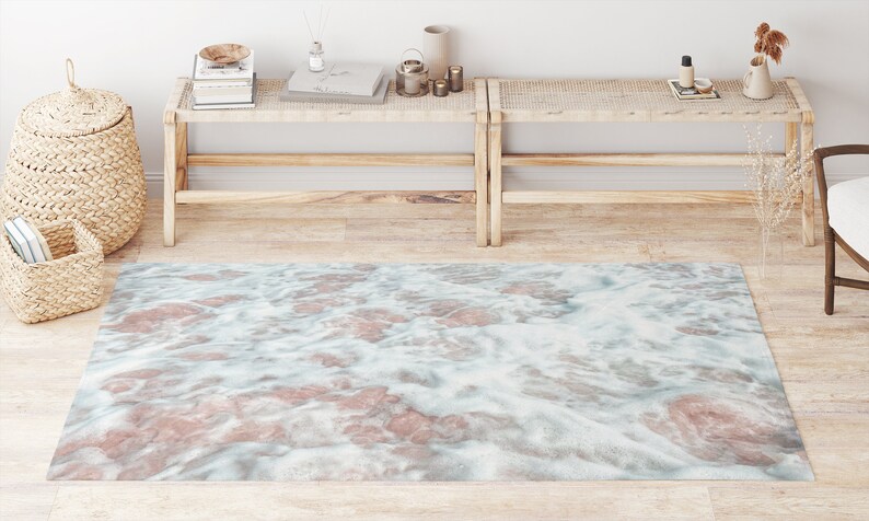 Coastal Pink Beach Rugs Housewarming Gift for Surfer Pastel Beach Sea ...