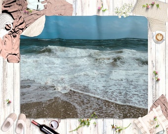 Blanket Coastal Beach Blanket Sherpa Fleece Blanket Ocean Landscape Seascape throw Blanket Ocean Waves Decor. Housewarming Gift for Surfers