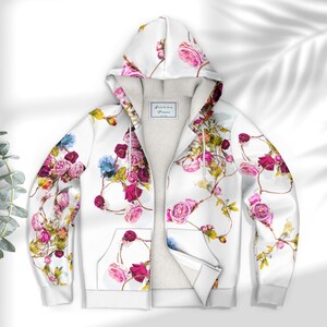 Sudadera con capucha y estampado floral bohemio atrevido para mujer, chaqueta con capucha y cremallera con flores silvestres, para otoño, invierno y primavera, con forro polar, regalo para ella, tallas XS a 4XL imagen 4