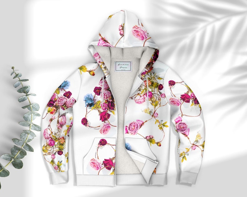Sudadera con capucha y estampado floral bohemio atrevido para mujer, chaqueta con capucha y cremallera con flores silvestres, para otoño, invierno y primavera, con forro polar, regalo para ella, tallas XS a 4XL imagen 4
