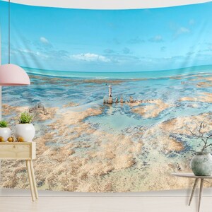 Coastal Beach Tapestry Ocean Landscape Seascape Indoor Wall Tapestry Beach Wall Decor for Housewarming Gift for Surfers or Photo Backdrop