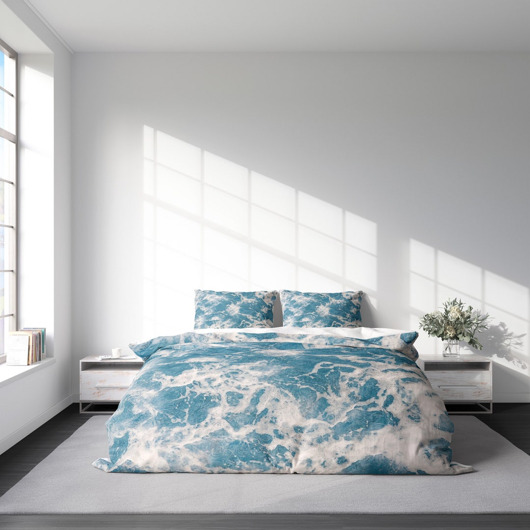 Coastal Duvet Cover Set Water Texture Aqua Ocean Bedding, Beach House ...