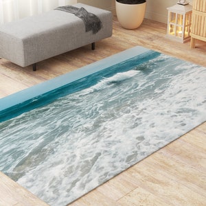 Coastal Beach Rugs for Living Room Housewarming Gift for Surfer Ocean Landscape Seascape Rugs for Bedroom. Ocean Waves Rug
