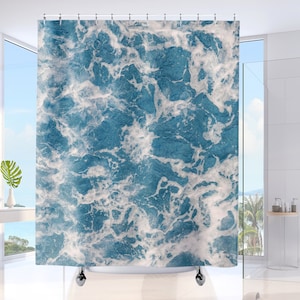 Coastal Shower Curtain Water Texture, Aqua Ocean Bath Curtain, Beach House Bathroom Decor & Housewarming Gift for Surfers