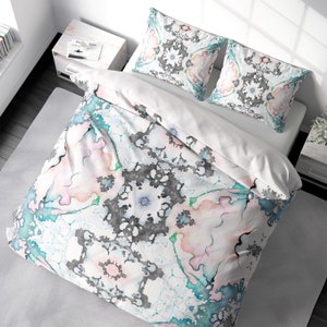 Pastel Pink Blue Elegant French Duvet Cover King Queen Full Double Twin Maximalist Whimsical Abstract Luxury Bedding Set 100% Cotton Sateen