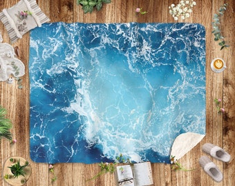 Nautical Blanket Ocean Water Texture Sherpa Fleece Blanket Beach throw Blanket Sea Foam Decor. Housewarming Gift for Surfers