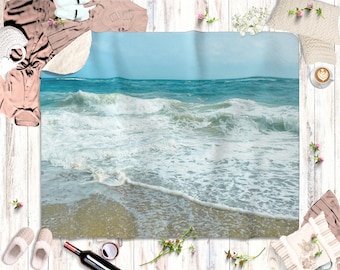 Blanket Coastal Beach Blanket Sherpa Fleece Blanket Ocean Landscape Seascape throw Blanket Ocean Waves Decor. Housewarming Gift for Surfers