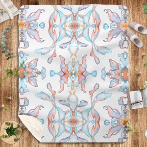 Symmetrical Abstract Blanket Light Blue Orange Sherpa Fleece Throw Blanket Decor. Housewarming Gift