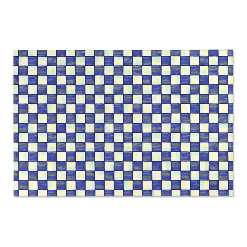 Retro Checkered Rugs Royal Blue Living Room Bedroom Rug. Retro 70's ...