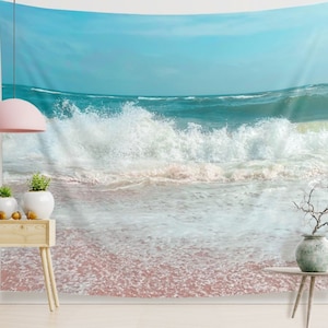 Rosa Strand Tapisserie Pastell Strand Sea Foam Indoor Wandteppich Strand Wanddeko für Housewarming Geschenk für Surfer oder Foto Hintergrund