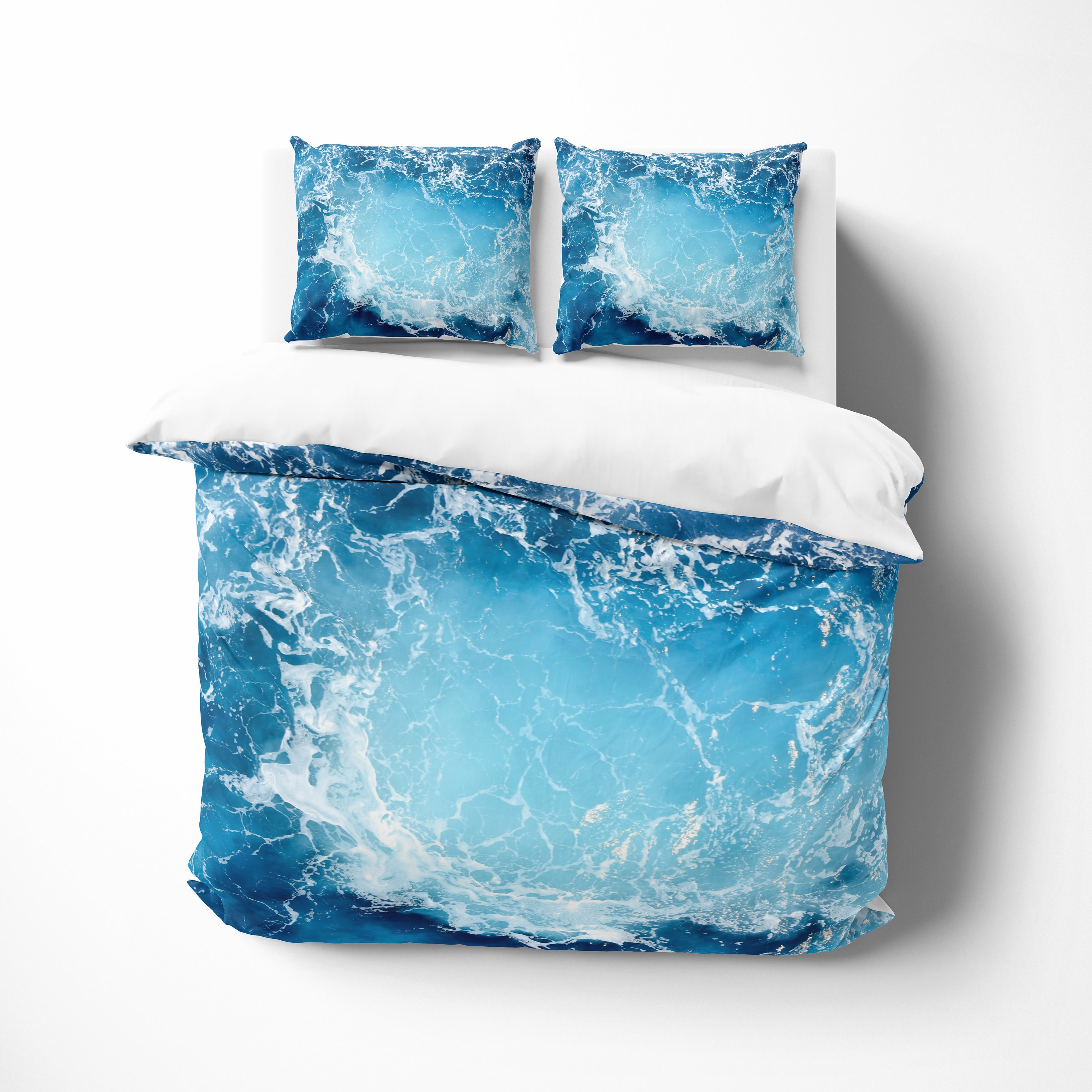 Nautical Duvet Cover Water Texture Aqua Ocean Bedding Set, Beach House Duvet Cover King Queen ...