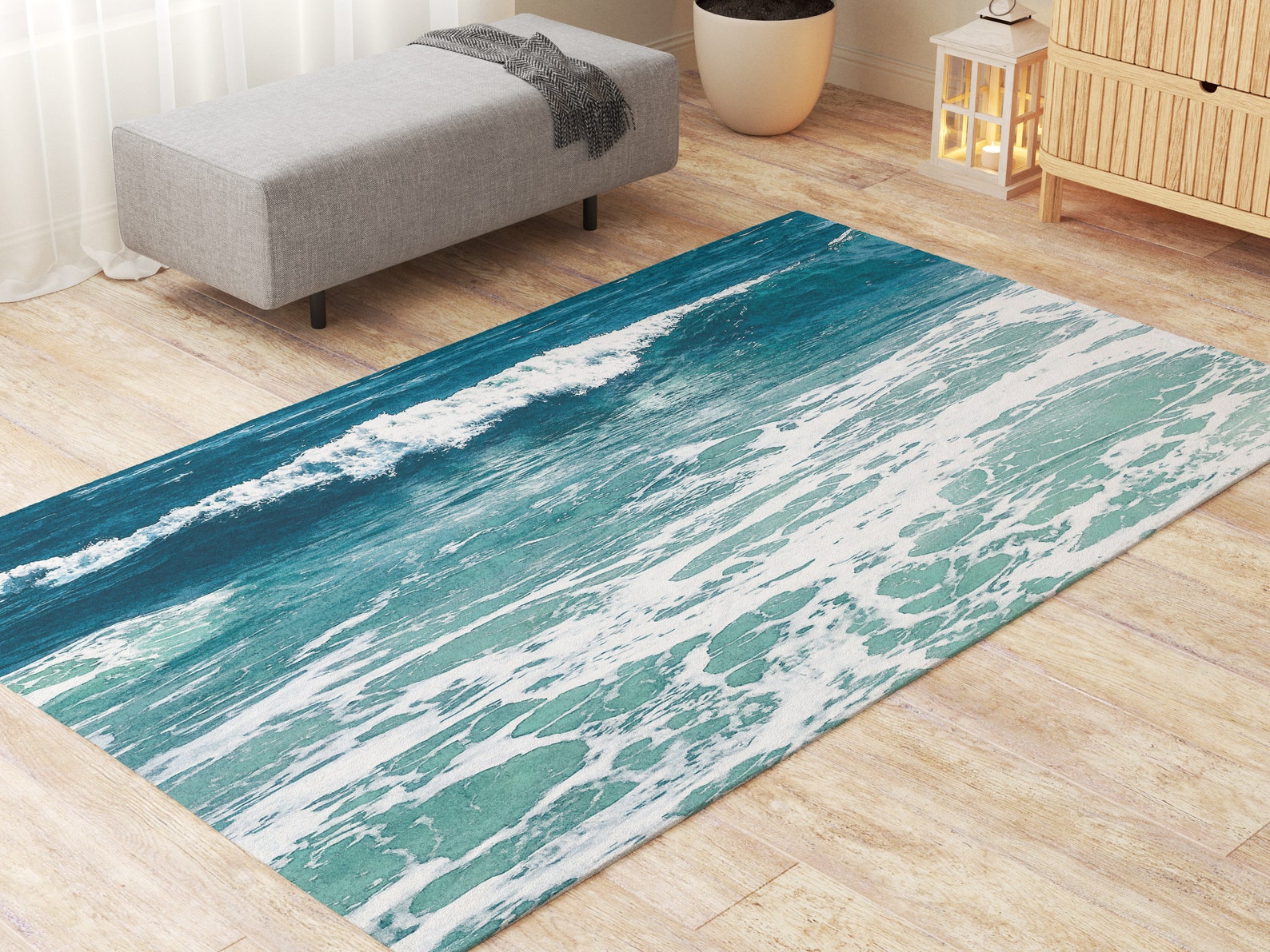 Loop Rag Rug Sea Aqua Blue Beach Rugs Ocean Living Room Bedroom Rug. Ocean Wave ...