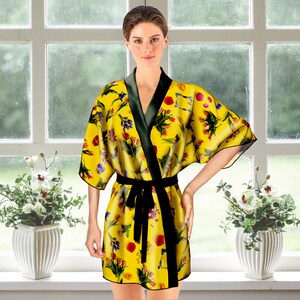 Realistic Tropical Flowers Kimono Robe 100% Real Silk Wedding Gift for Bride, 3D Floral Luxurious Bride Robe, Bikini Beach Cover Up Cardigan