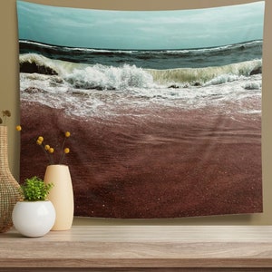 Coastal Beach Tapestry Ocean Landscape Seascape Indoor Wall Tapestry Beach Wall Decor for Housewarming Gift for Surfers or Photo Backdrop