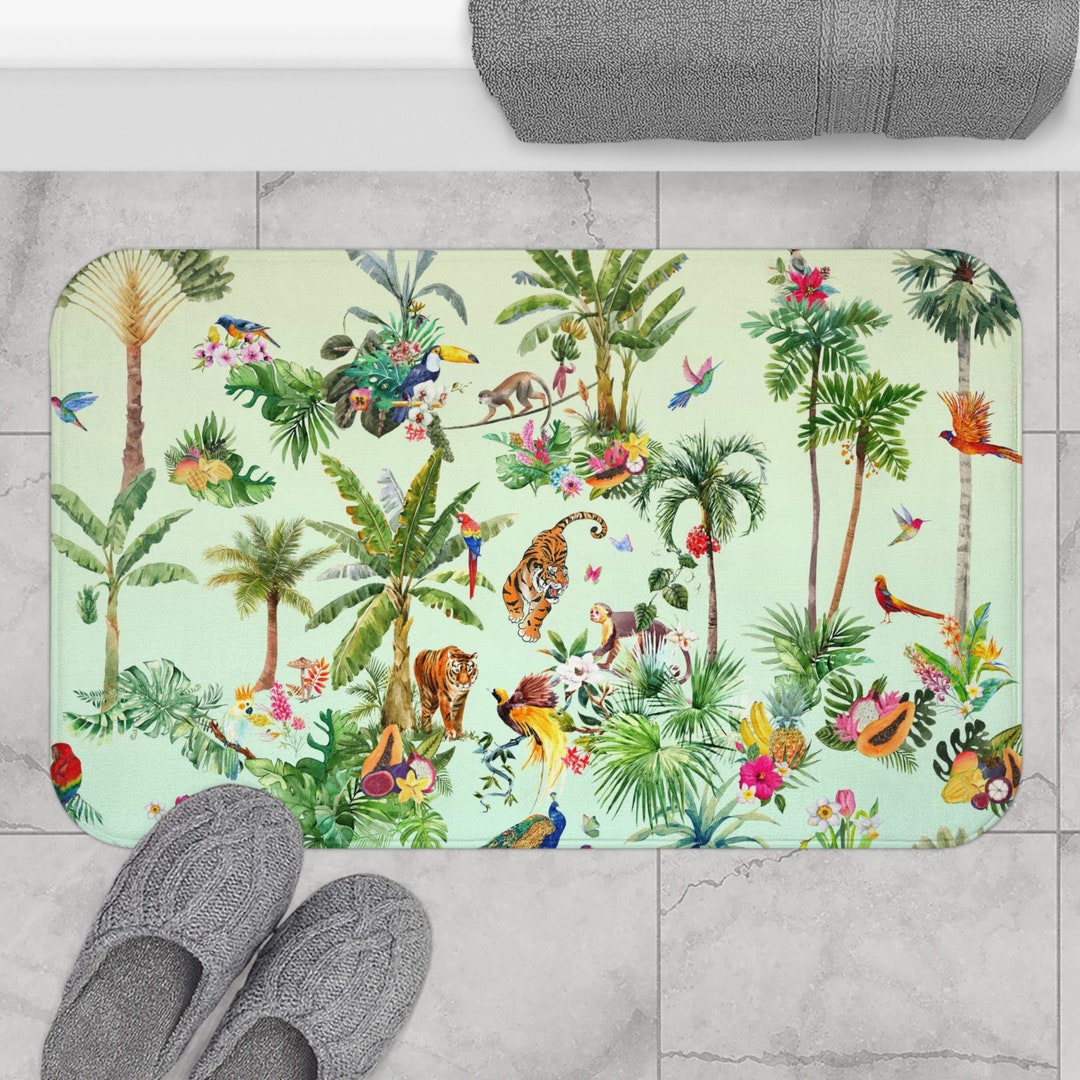 Tropical Jungle Bath Mat Palm Tree Forest Nonslip Memory Foam Bath Mat