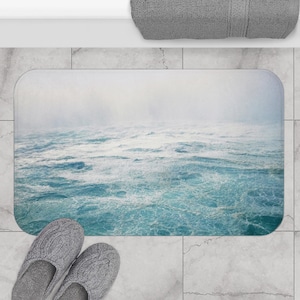 Coastal Beach Bath Mat Housewarming Gift for Surfers Ocean Landscape Seascape Non-Slip Memory foam Bath Mat Ocean Waves Bathroom Decor