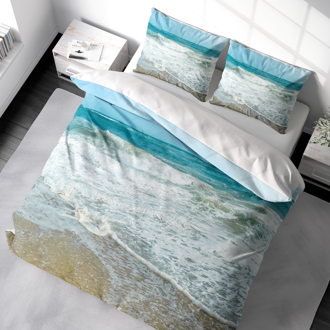 Coastal Beach Duvet Cover Set, Ocean Landscape Seascape Bedding, Ocean ...